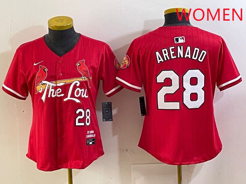 Women St.Louis Cardinals #28 Arenado Red City Edition 2025 Nike MLB Jersey style 1